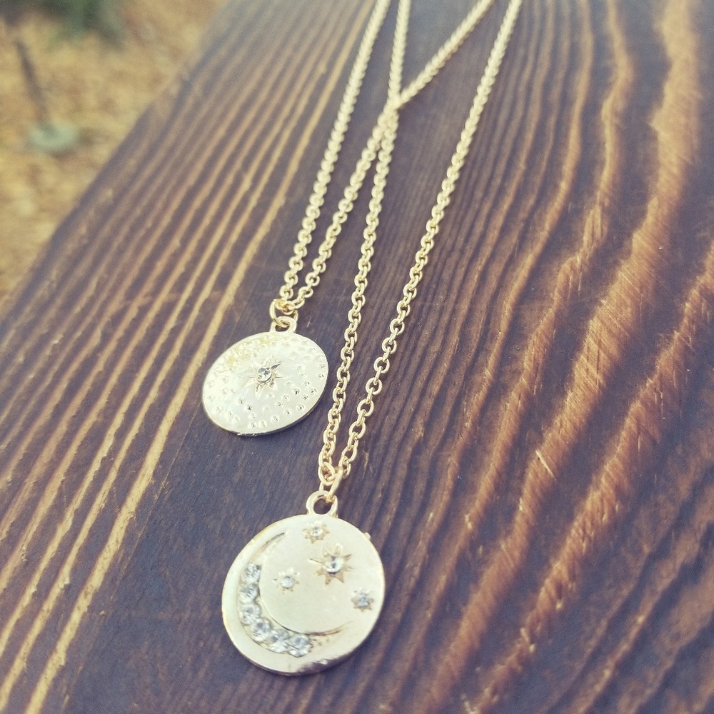 Layered Coin Moon & Stars Necklace